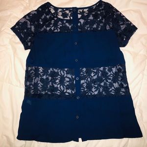 Navy Blue Floral Lace Blouse